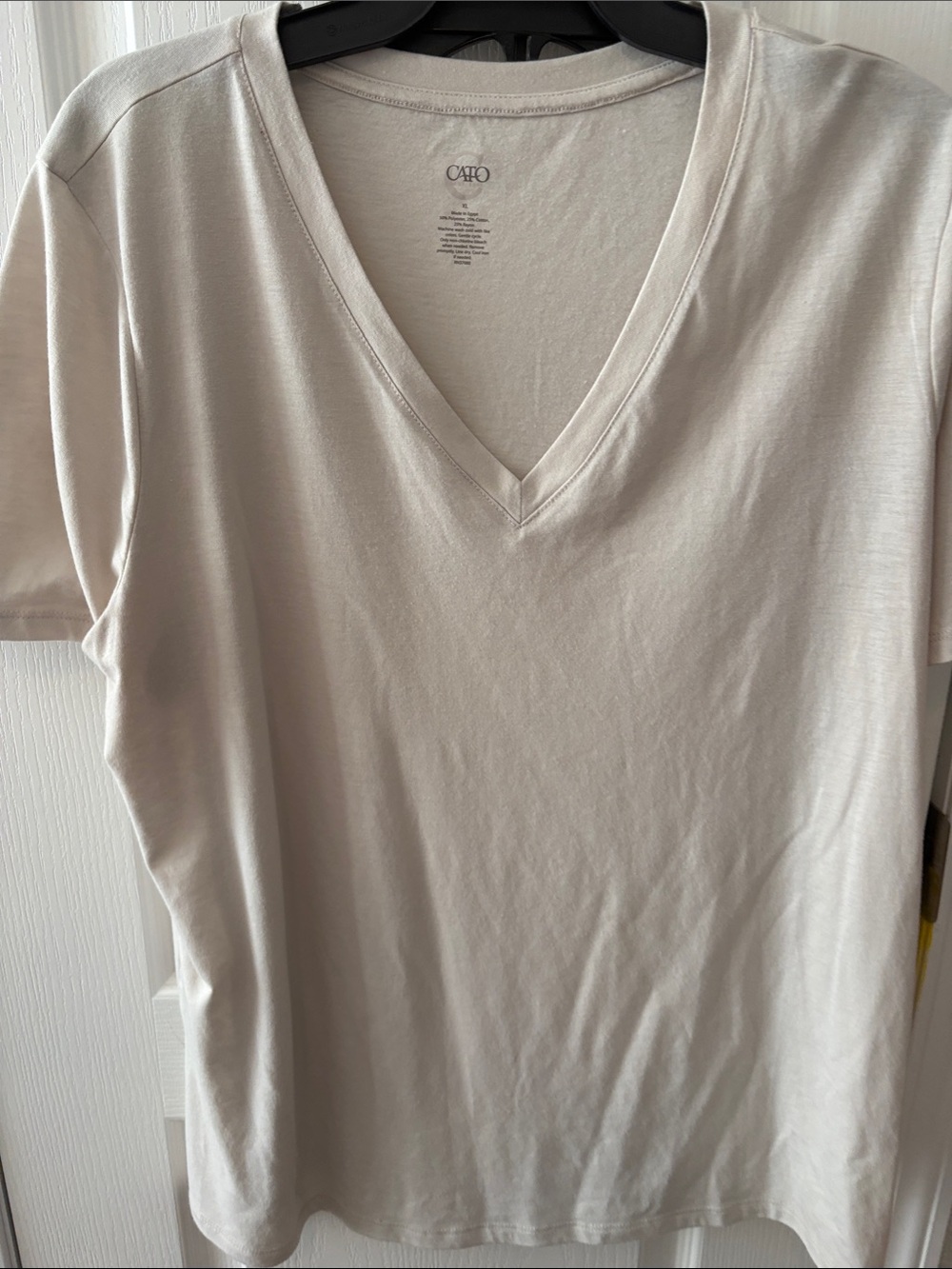 Cato V-Neck Short Sleeve Tee in Light Beige